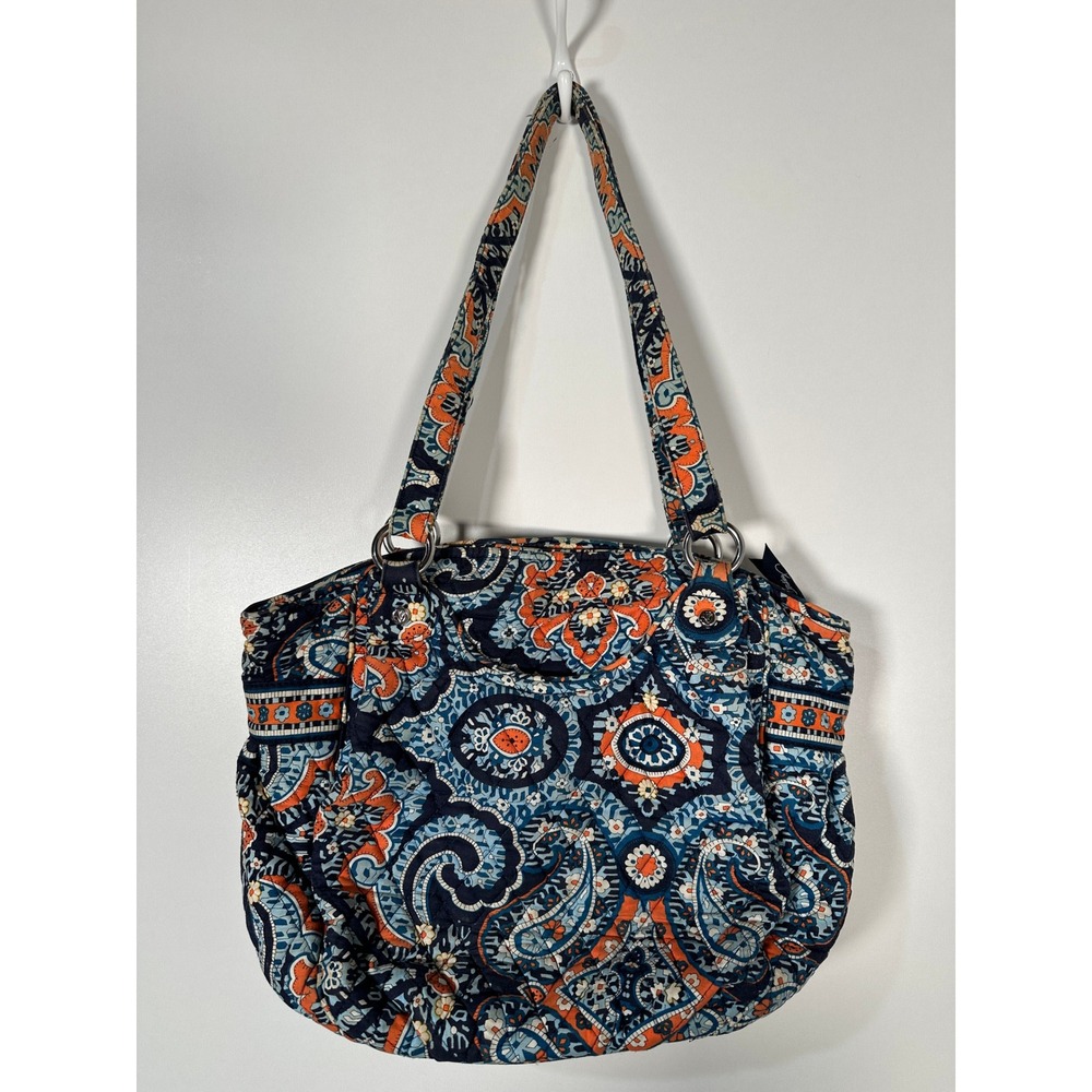 Vera Bradley Glenna Satchel Blue Orange Paisley Quilted Cotton Boho Shoulder Bag